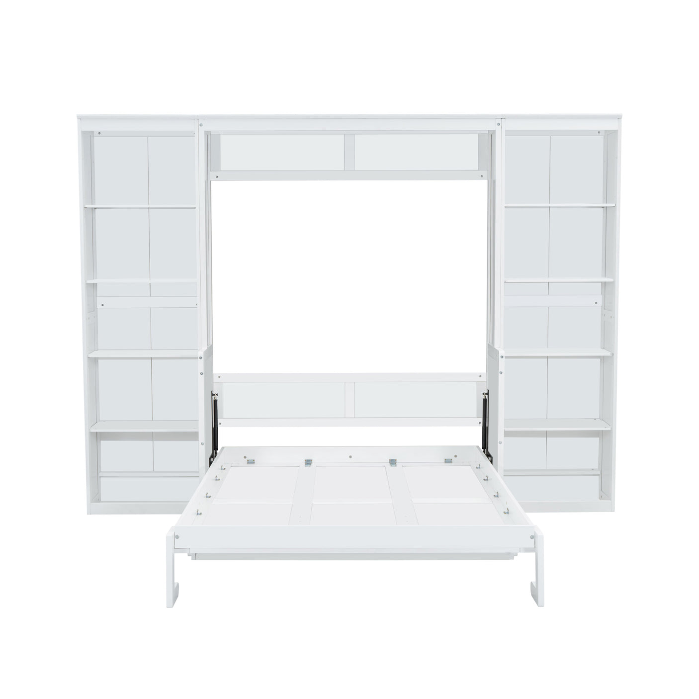 Pine Wood Murphy Bed Frame Full Size with Storage Shelves