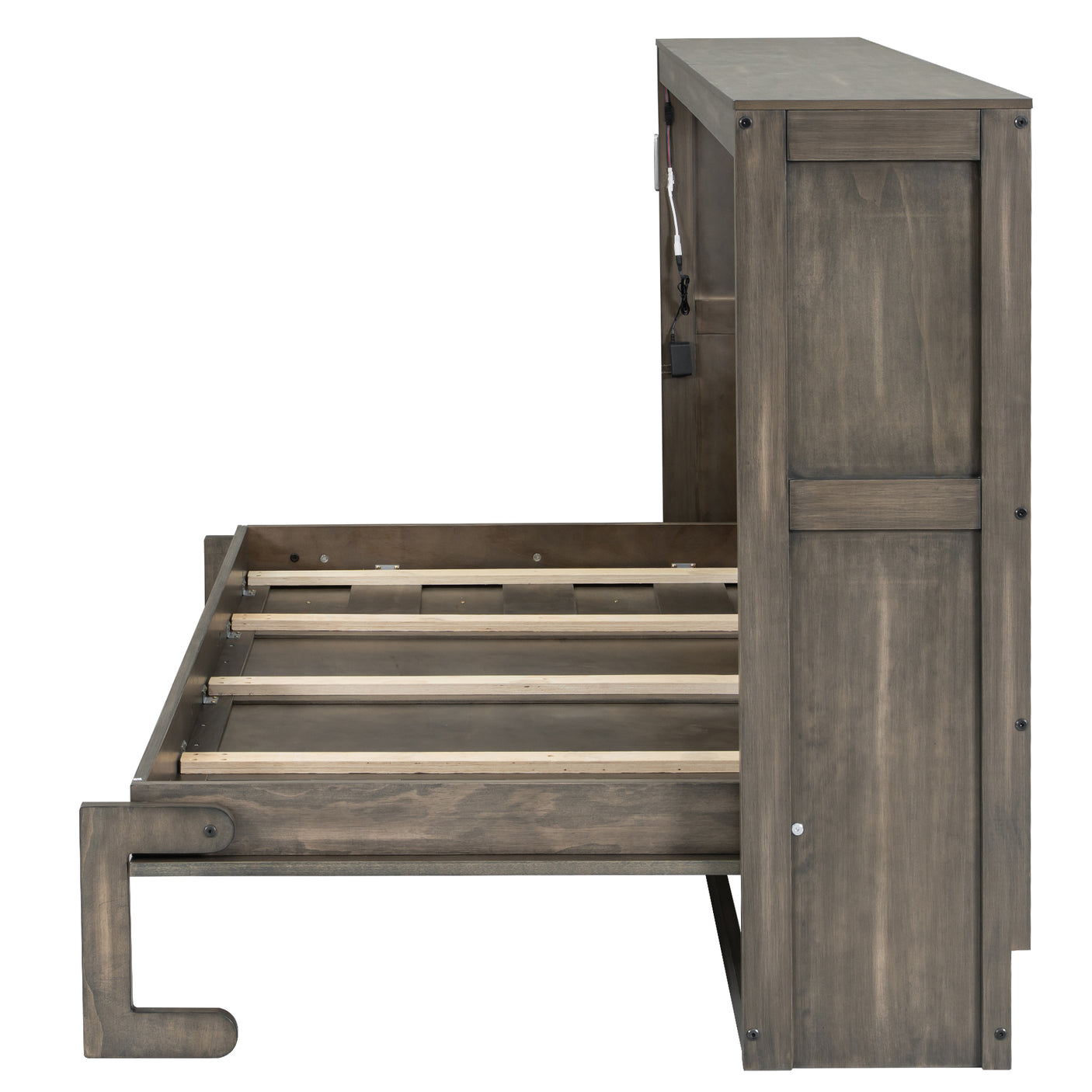 Twin Size Murphy Bed with LED Lights, Foldable Wall Bed Frame