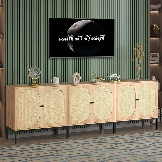 Sideboard Cabinet with Natural Rattan Decorated Doors