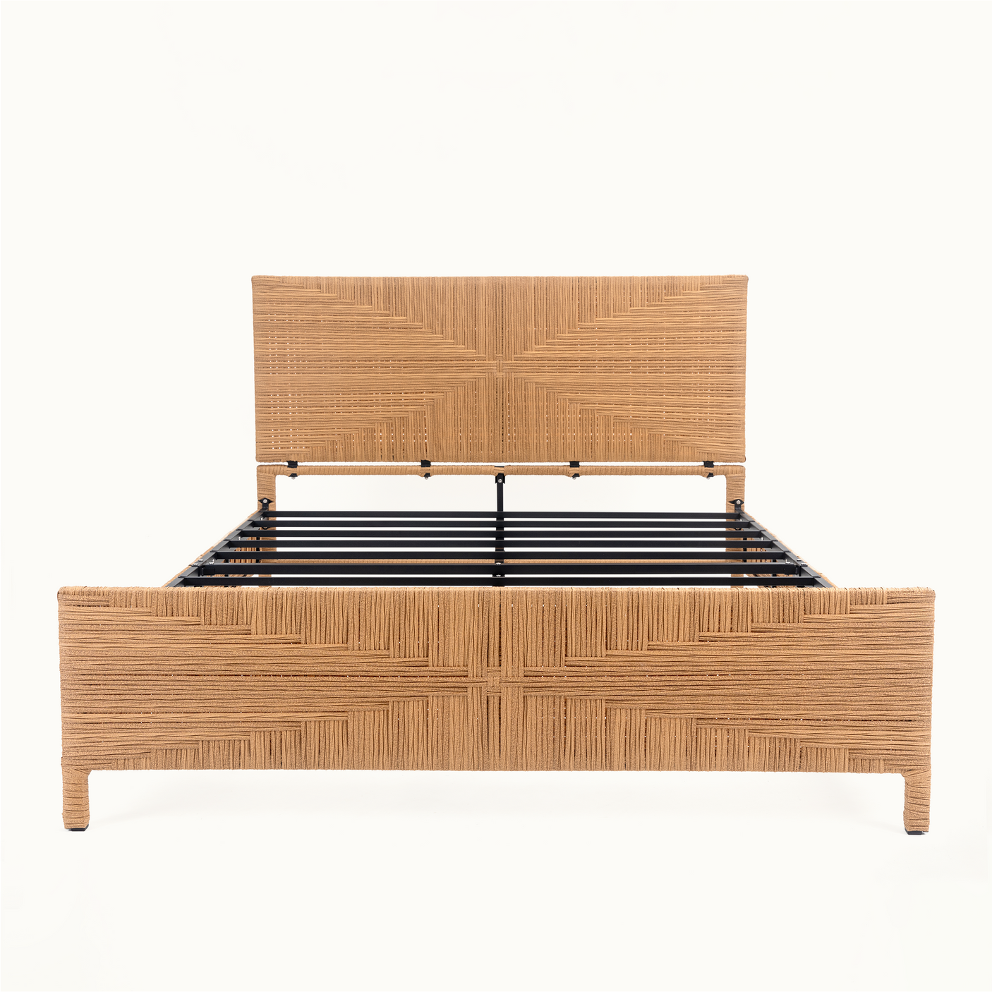 Bohemian Rattan Queen Bed Frame with Headboard and Footboard