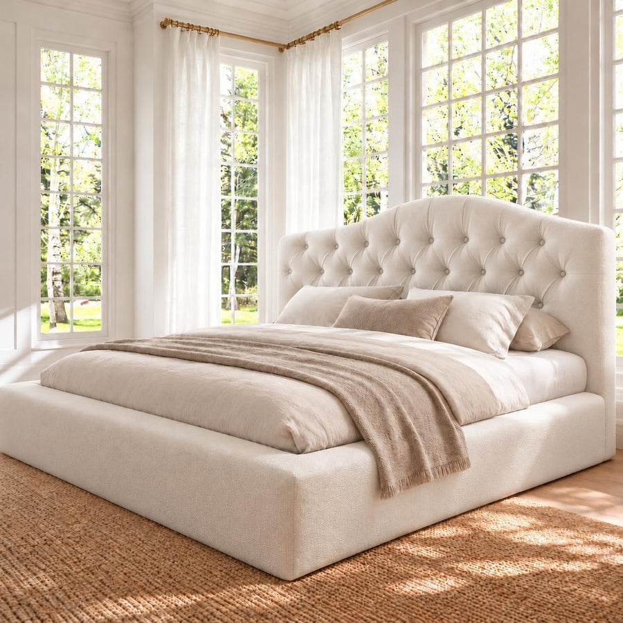 Curved Tufted Chenille Cloud Bed Frame