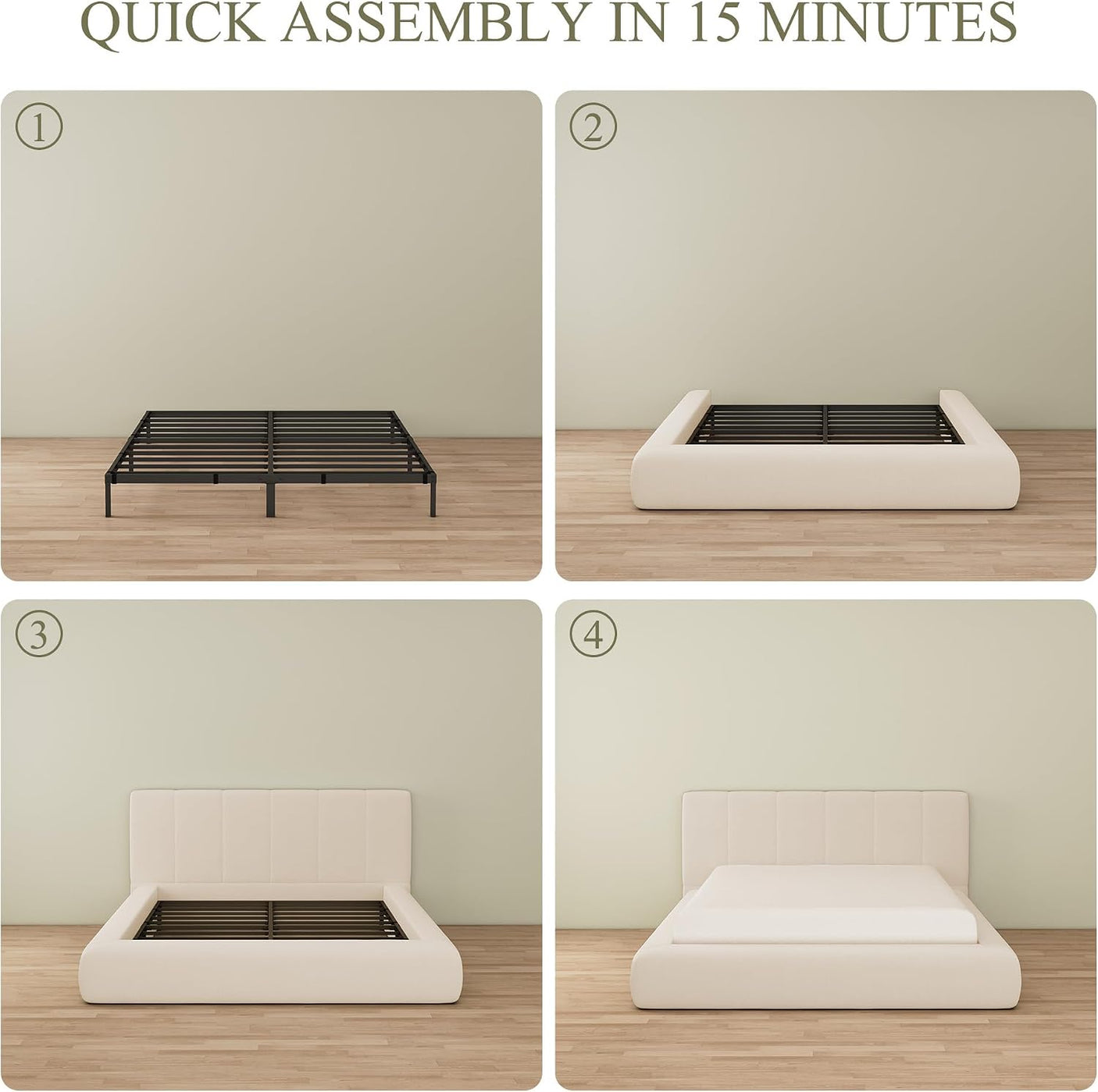 Cloud Bed Frame | Removable Washable Headboard | Boucle Upholstered Platform Bed | Queen & King