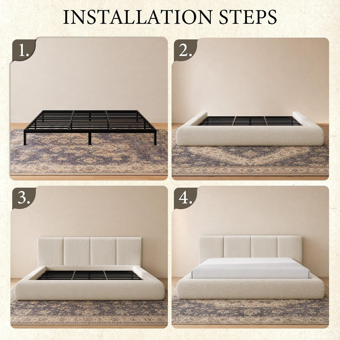YECHEN Cloud Platform Bed – 20-Min Tool-Free Assembly, CULP® Performance Fabric & Stain-Resistant Cloud Frame