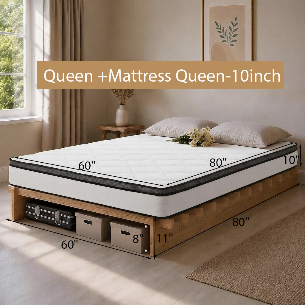 Platform Bed Frame with Dovetail Joinery – 10-Min Assembly, Wood Slats, No Box Spring, Natural| Walnut