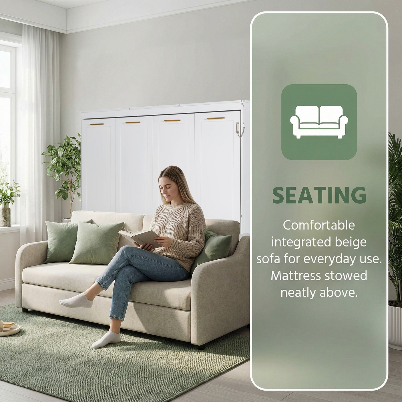 66.5"H Horizontal Murphy Cabinet Bed with Folding Sofa