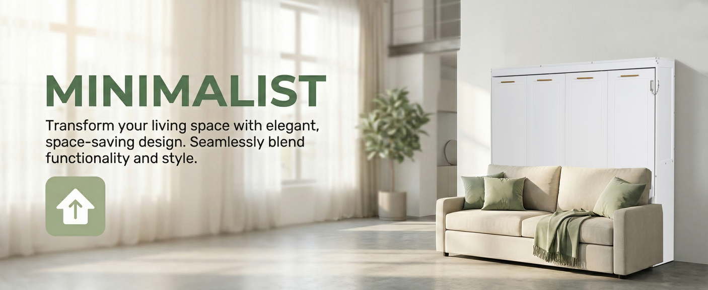 66.5"H Horizontal Murphy Cabinet Bed with Folding Sofa