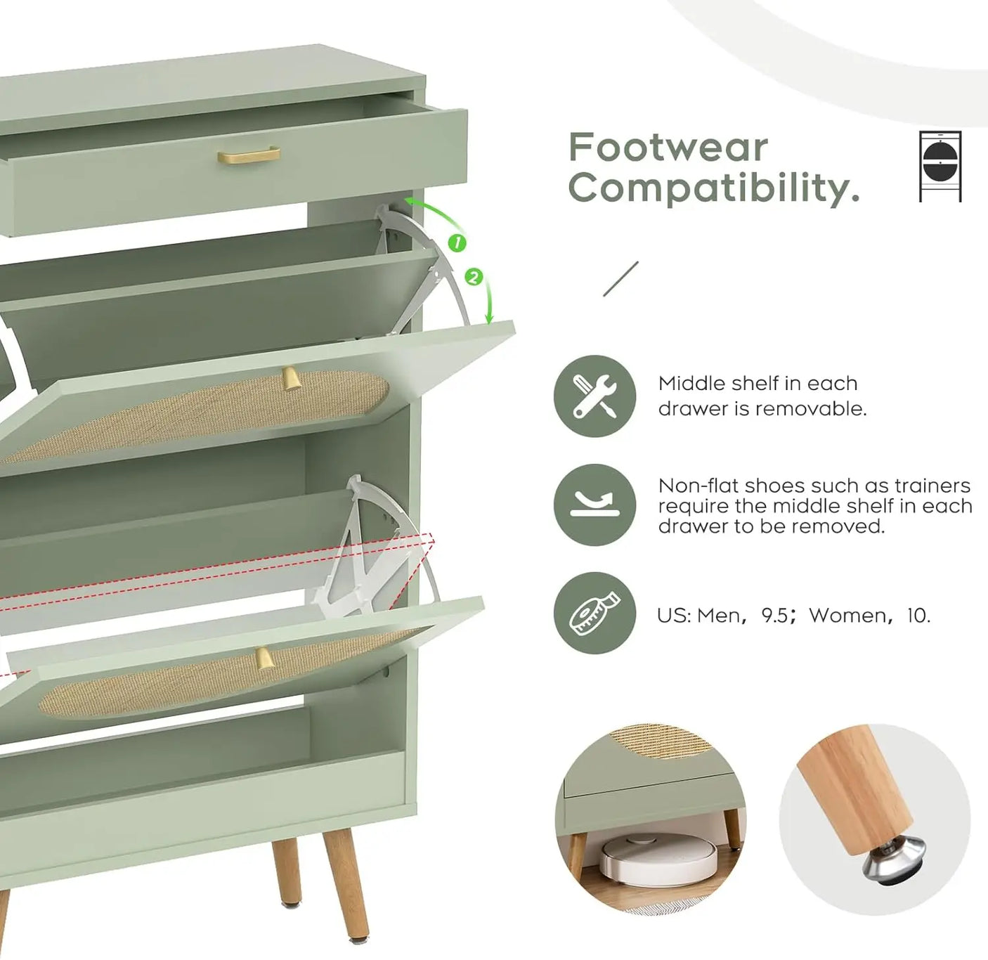 Rattan Entryway Shoe Cabinet – Natural Oak & Hand-Woven Elegance