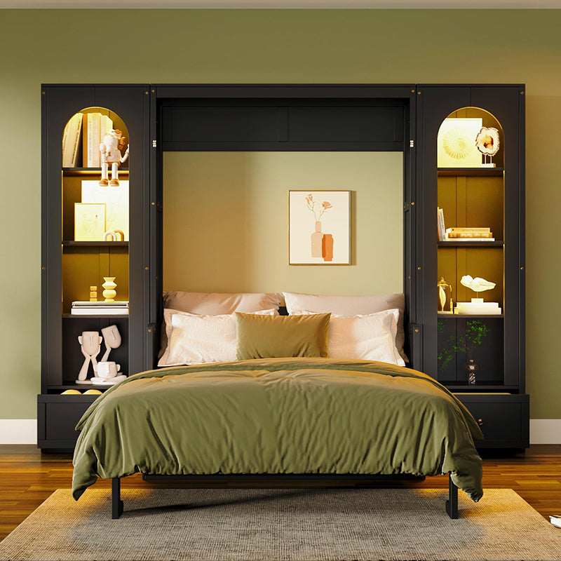 88"H Queen Size Murphy Platform Bed with Shelf