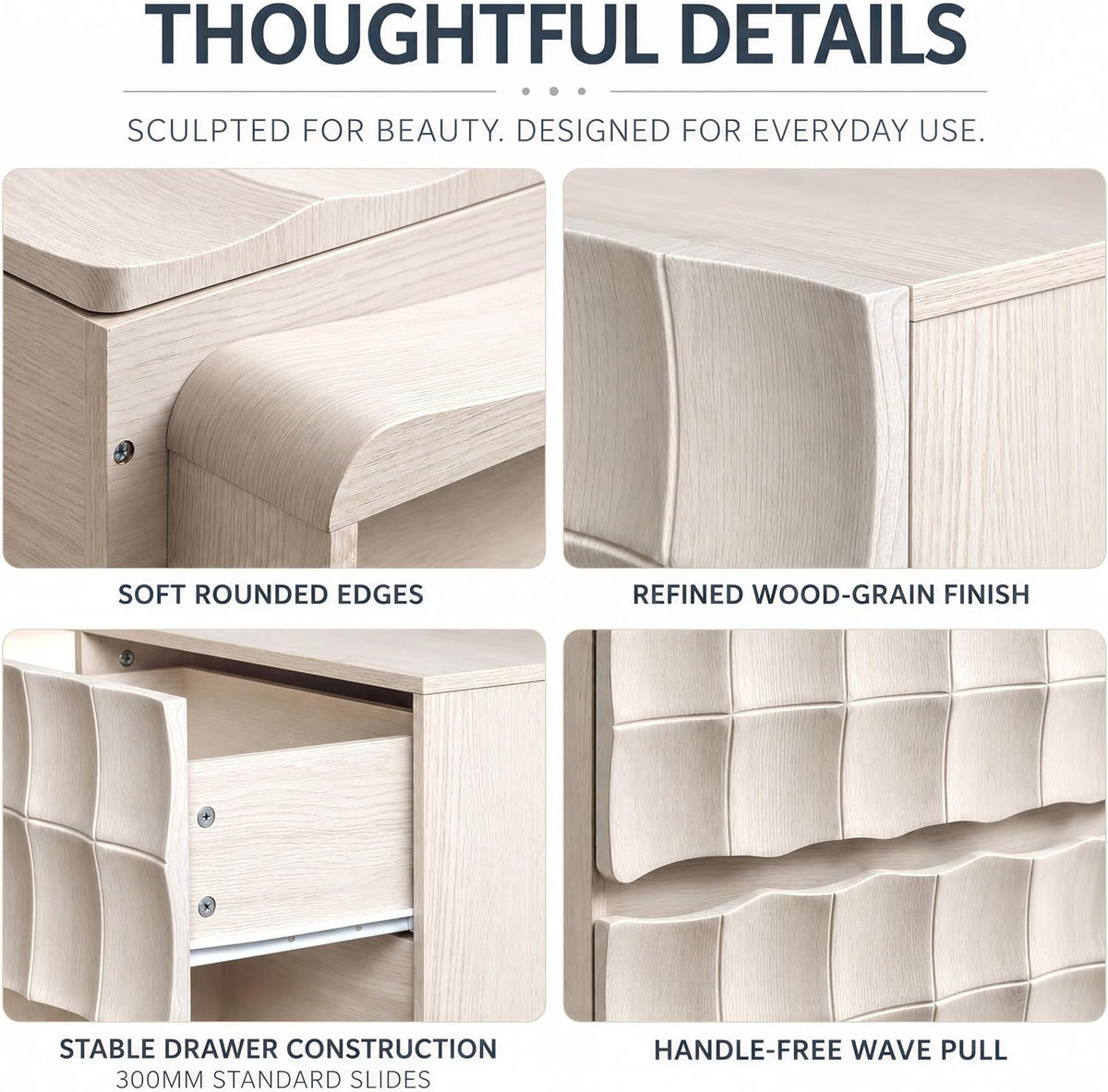 Sculpted 3D Grid Nightstand with Charging Station, 2 Drawers | Yechen 7