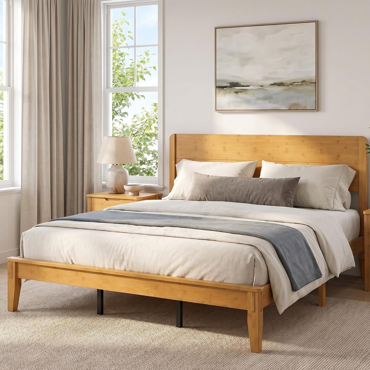 Solid Bamboo Platform Bed with Headboard – Japanese Joinery 3