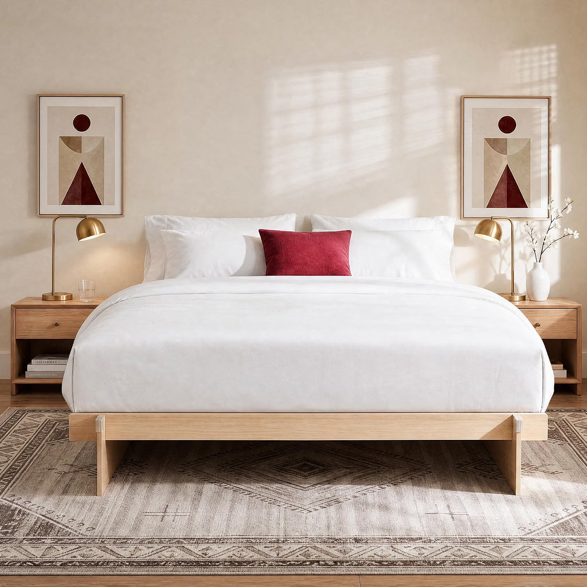 Solid Wood Platform Bed Frame | Natural Oak, Tool-Free Asse mbly, King