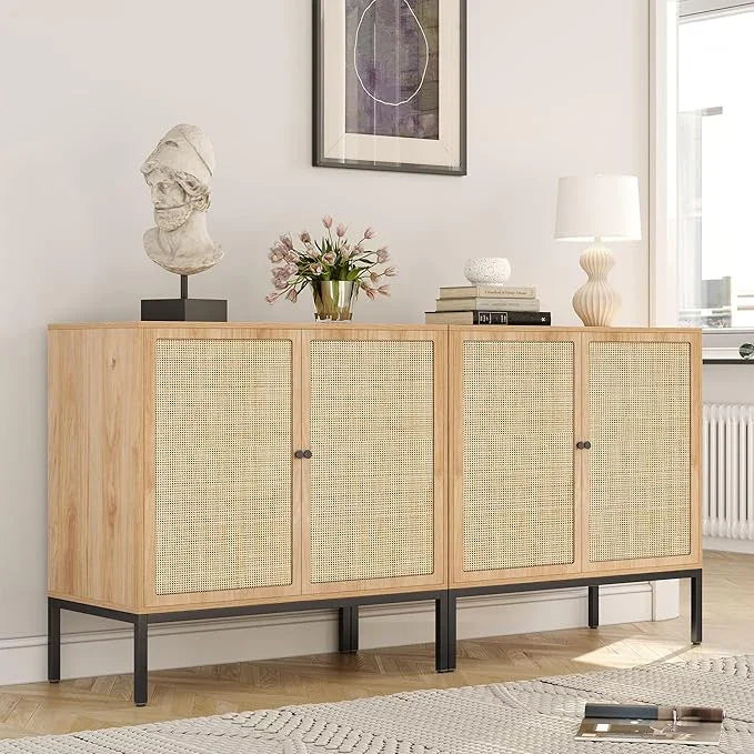Sideboard Cabinet with Natural Rattan Decorated Doors
