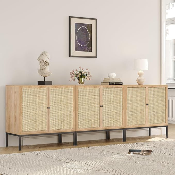Sideboard Cabinet with Natural Rattan Decorated Doors