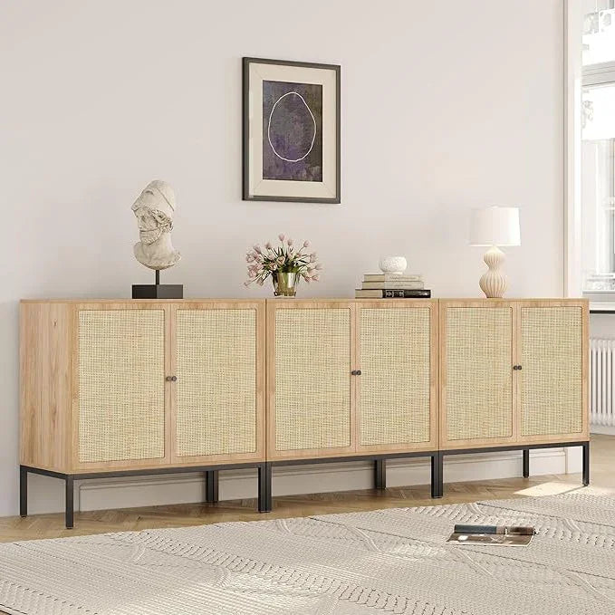 Sideboard Cabinet with Natural Rattan Decorated Doors