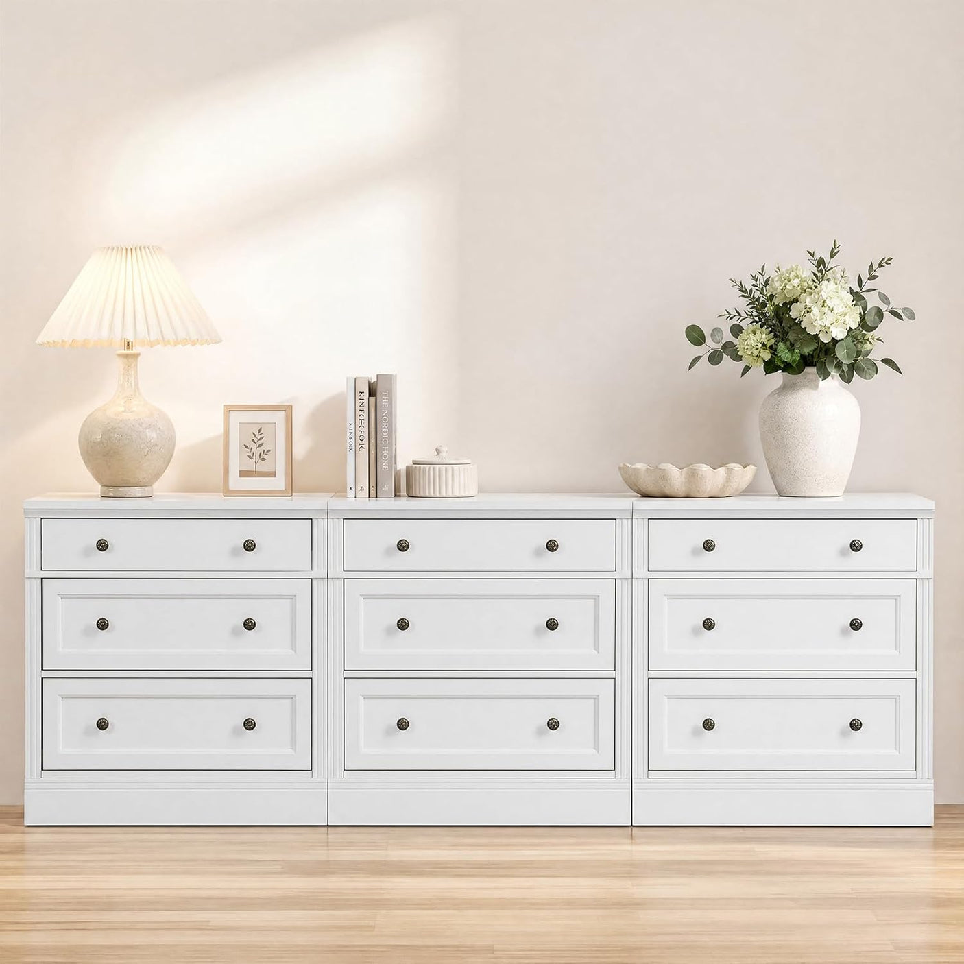 31.5" Oversized Nightstand with 3 Drawers | Light Oak, Ivory White & Walnut