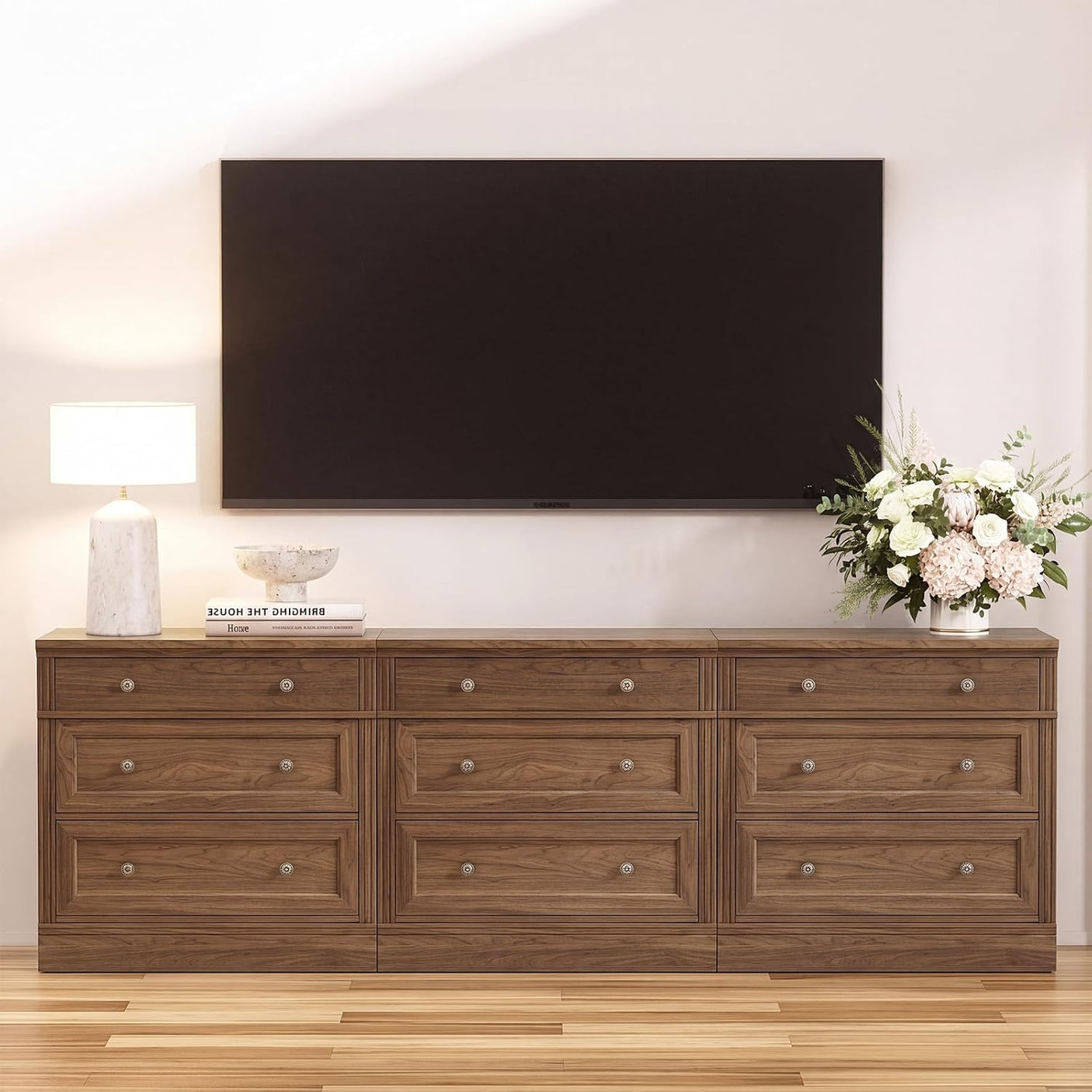 31.5" Oversized Nightstand with 3 Drawers | Light Oak, Ivory White & Walnut