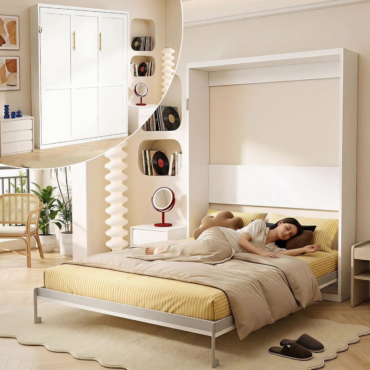 White Queen Murphy Bed with Grey Slat Frame | Yechen Home