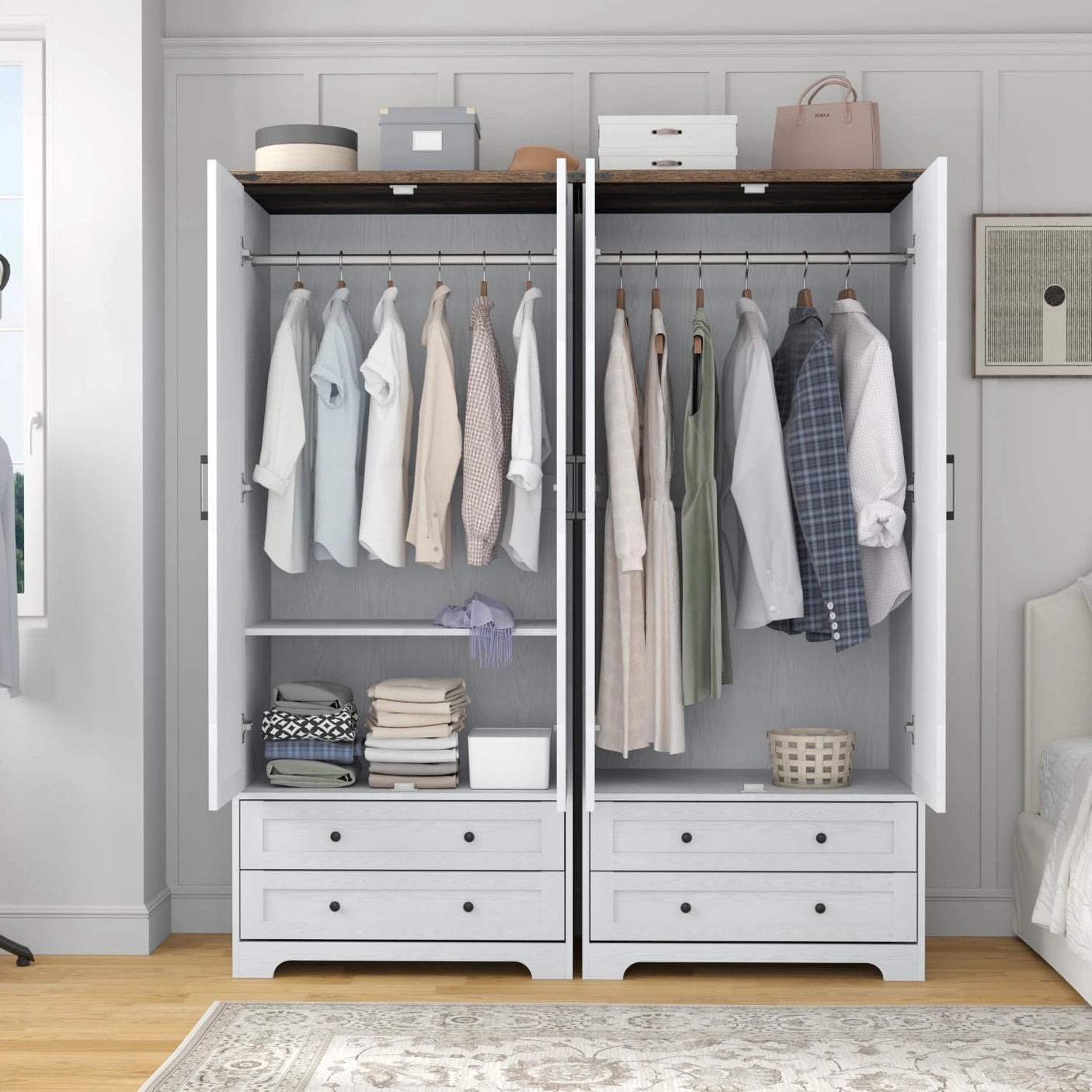 YECHEN 71" Modern Armoire Wardrobe: All-in-One Storage with 2 Drawers & Adjustable Shelves