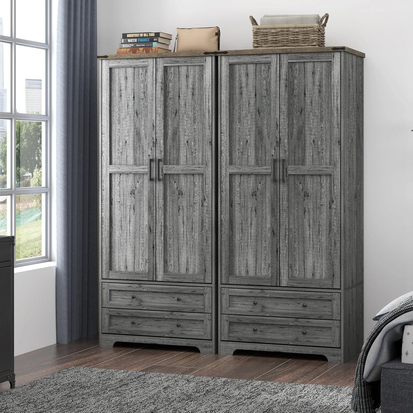 YECHEN 71" Modern Armoire Wardrobe: All-in-One Storage with 2 Drawers & Adjustable Shelves