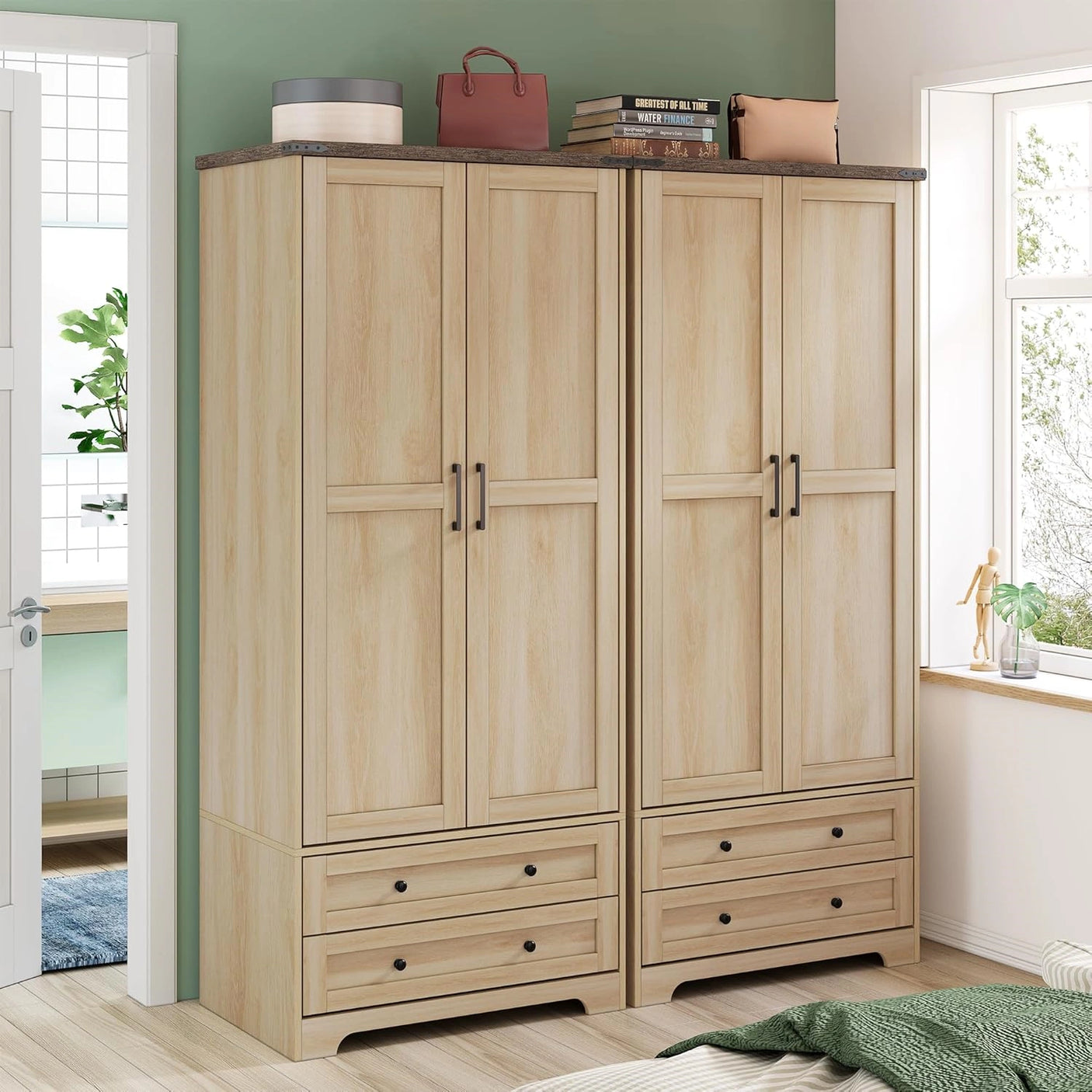 YECHEN 71" Modern Armoire Wardrobe: All-in-One Storage with 2 Drawers & Adjustable Shelves