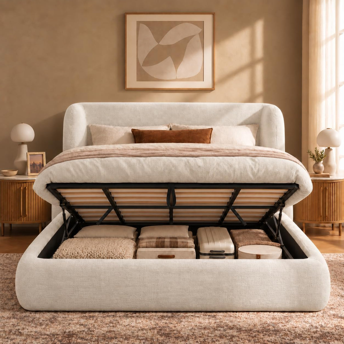 YECHEN Cloud Bed Frame - Modern Water-Resistant Bouclé Upholstered Platform Bed, Tool-Free Assembly, No Box Spring Needed