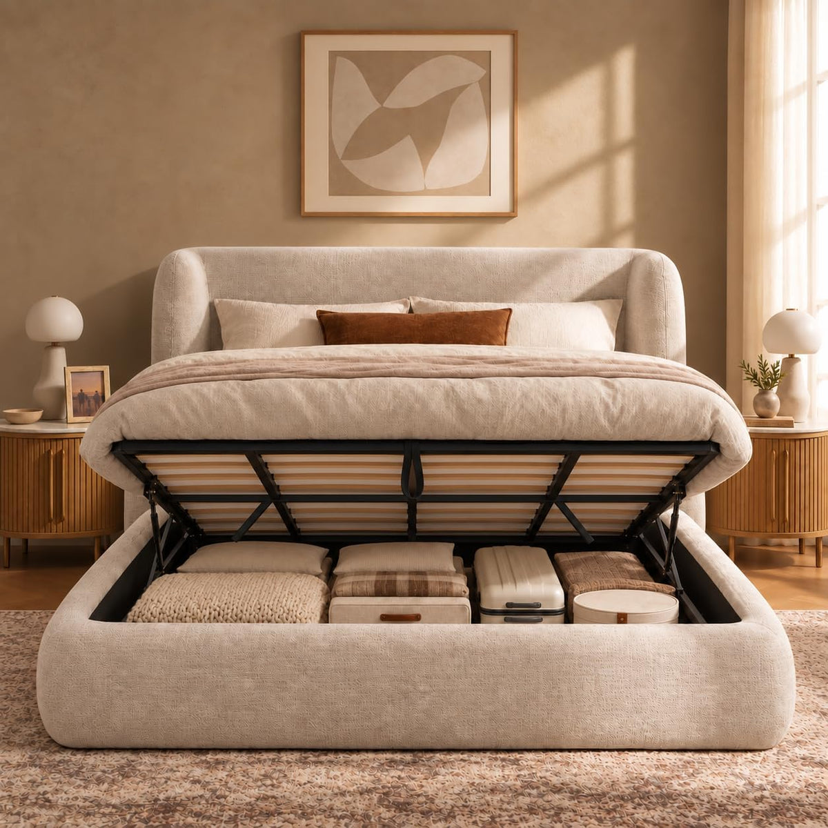 YECHEN Cloud Bed Frame - Modern Water-Resistant Bouclé Upholstered Platform Bed, Tool-Free Assembly, No Box Spring Needed