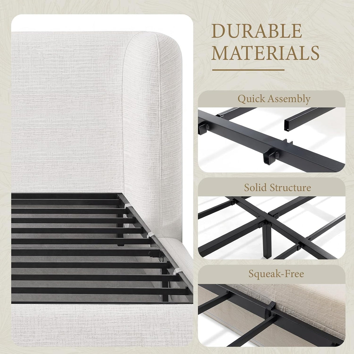 YECHEN Cloud Bed Frame - Modern Water-Resistant Bouclé Upholstered Platform Bed, Tool-Free Assembly, No Box Spring Needed