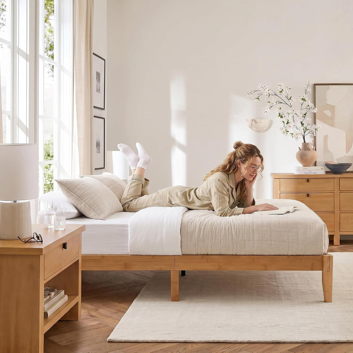 Yechen Bamboo Platform Bed Frame, Queen & King9