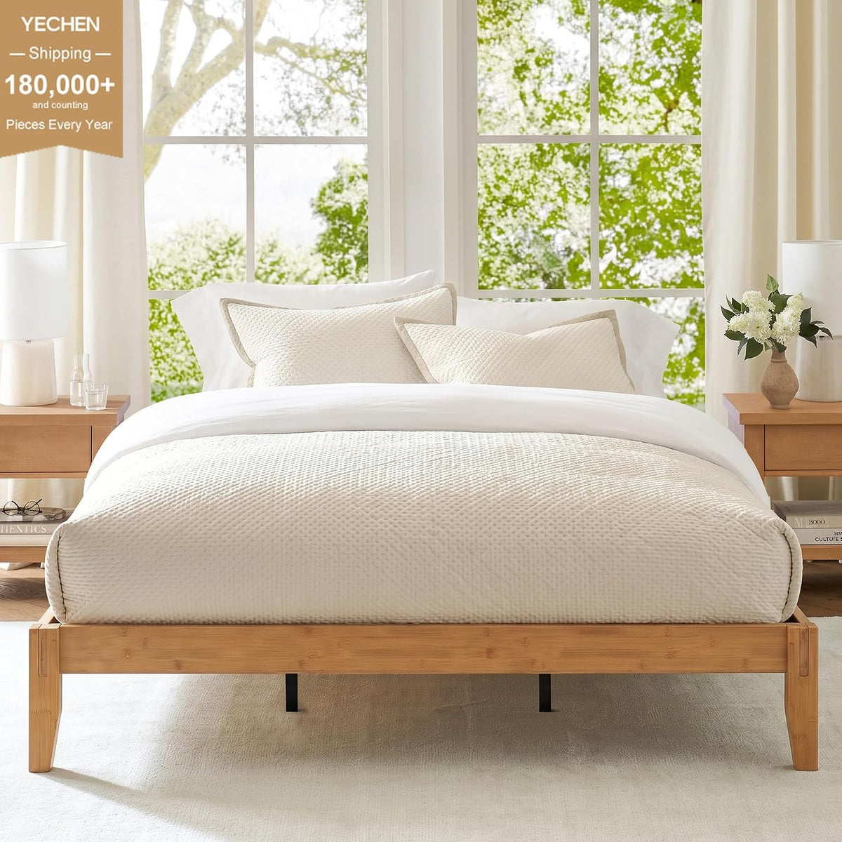 Yechen Bamboo Platform Bed Frame, Queen & King 12