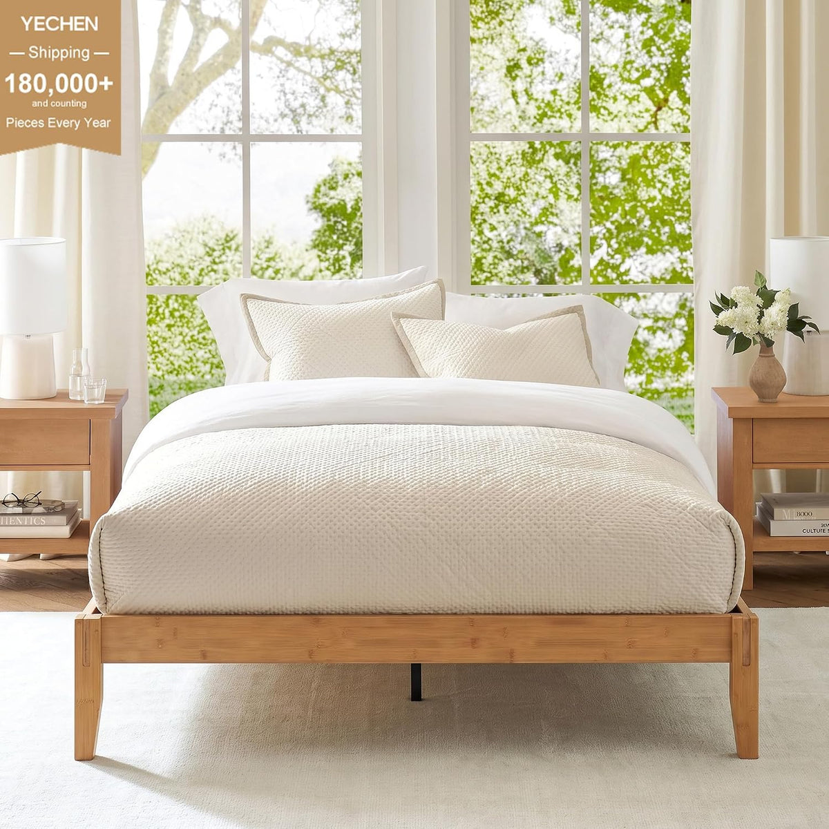 Yechen Bamboo Platform Bed Frame, Queen & King3