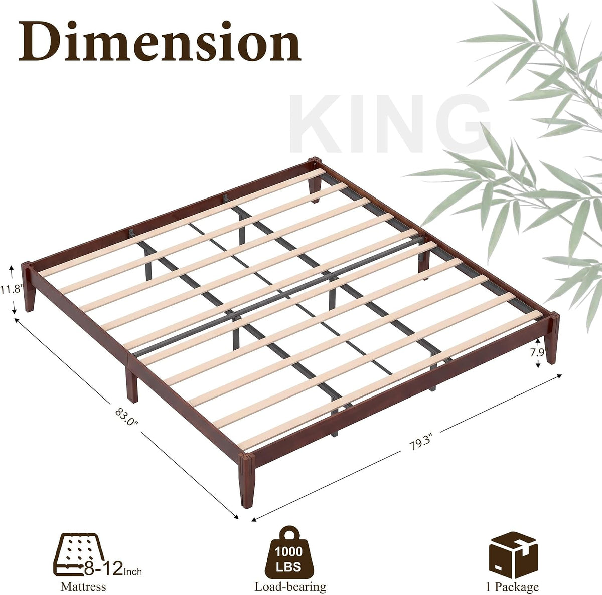Yechen Bamboo Platform Bed Frame, Queen & King walnut 10
