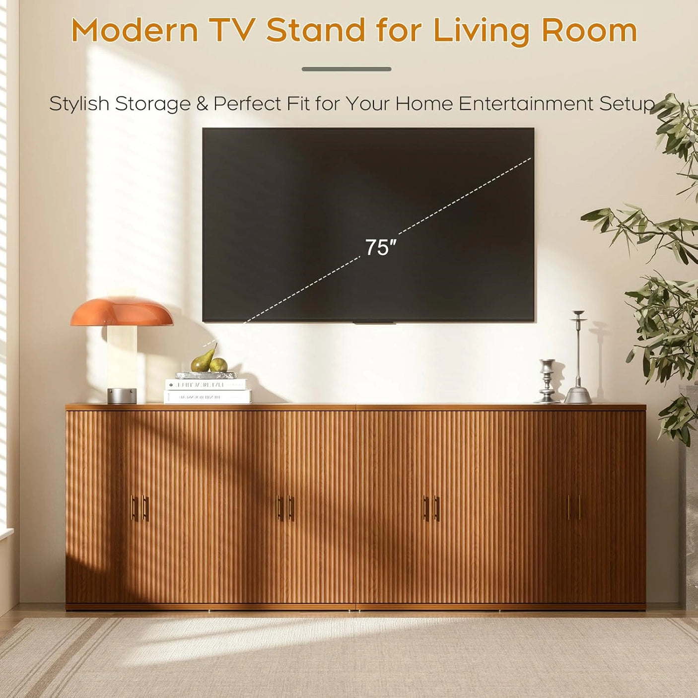 Yechen Black Accent Fluted Sideboard Buffet Cabinet with Storage and 4 Doors, Mordern Credenza Storage Cabinet with Adjustable Shelves, Media Console Table, for Living Room Dinning Entryway Kitchen