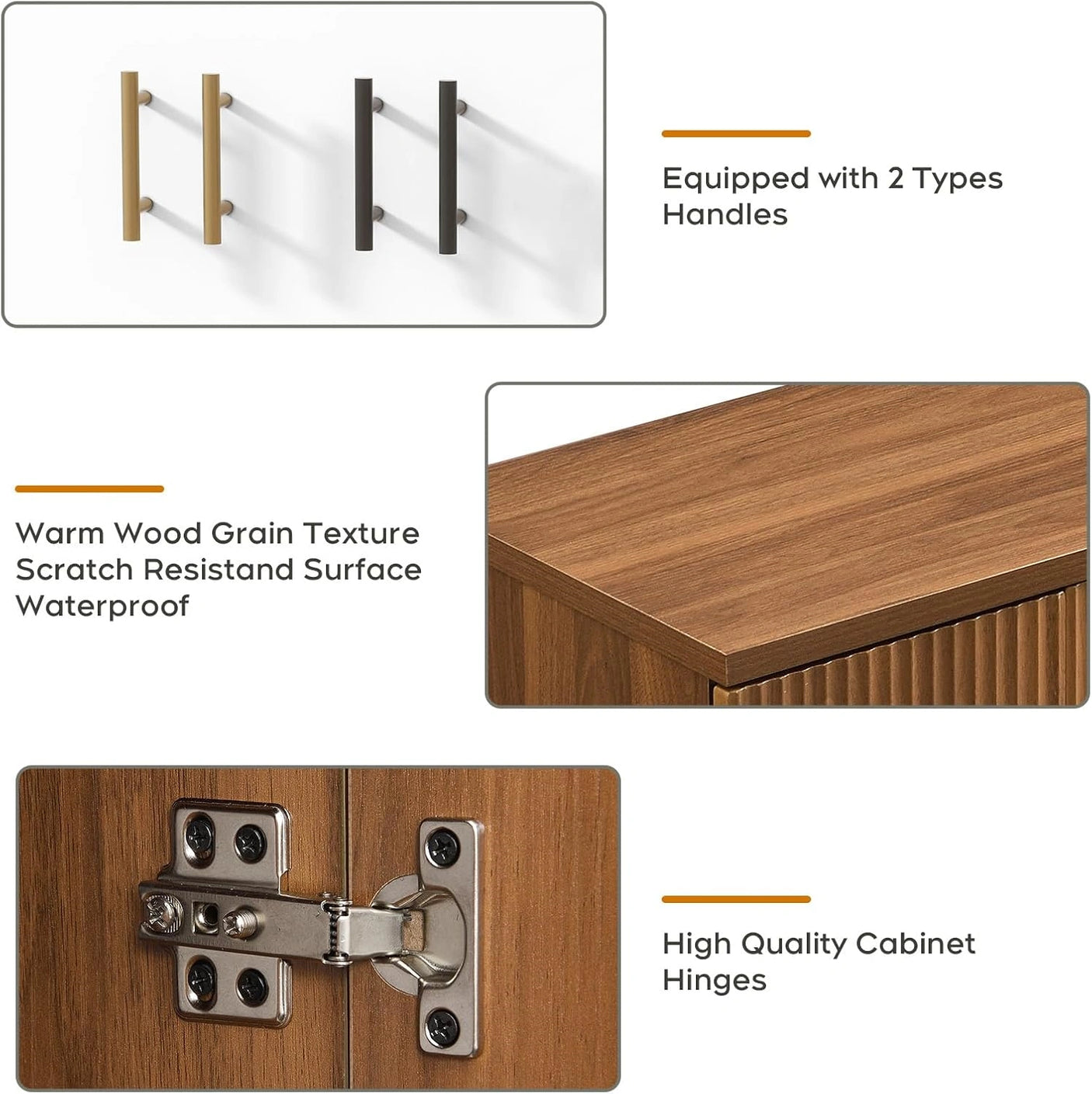 Yechen Black Accent Fluted Sideboard Buffet Cabinet with Storage and 4 Doors, Mordern Credenza Storage Cabinet with Adjustable Shelves, Media Console Table, for Living Room Dinning Entryway Kitchen