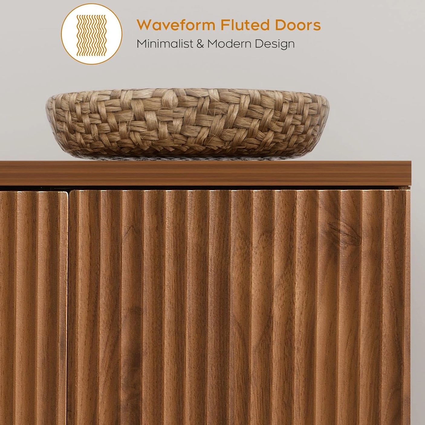 Yechen Black Accent Fluted Sideboard Buffet Cabinet with Storage and 4 Doors, Mordern Credenza Storage Cabinet with Adjustable Shelves, Media Console Table, for Living Room Dinning Entryway Kitchen