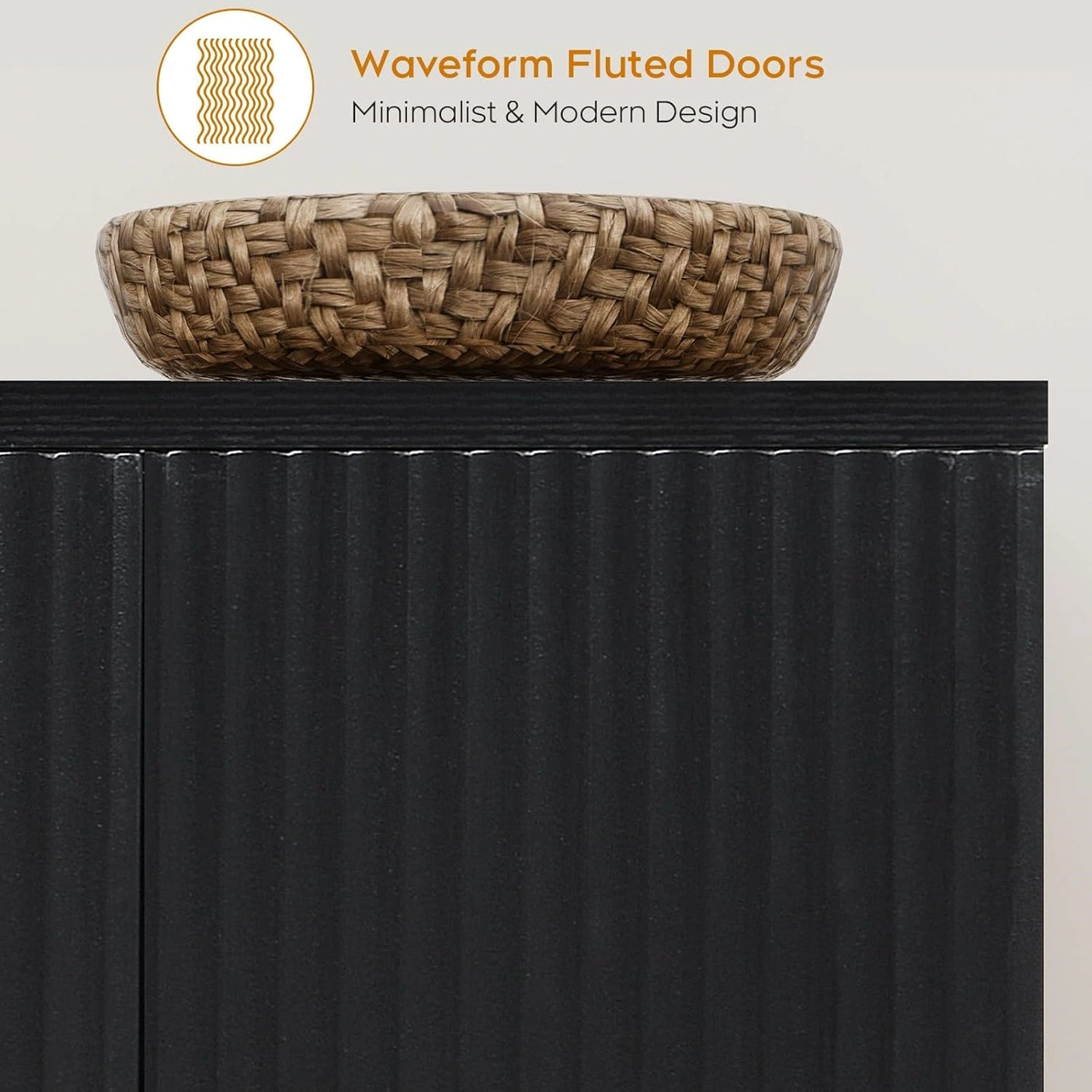 Yechen Black Accent Fluted Sideboard Buffet Cabinet with Storage and 4 Doors, Mordern Credenza Storage Cabinet with Adjustable Shelves, Media Console Table, for Living Room Dinning Entryway Kitchen