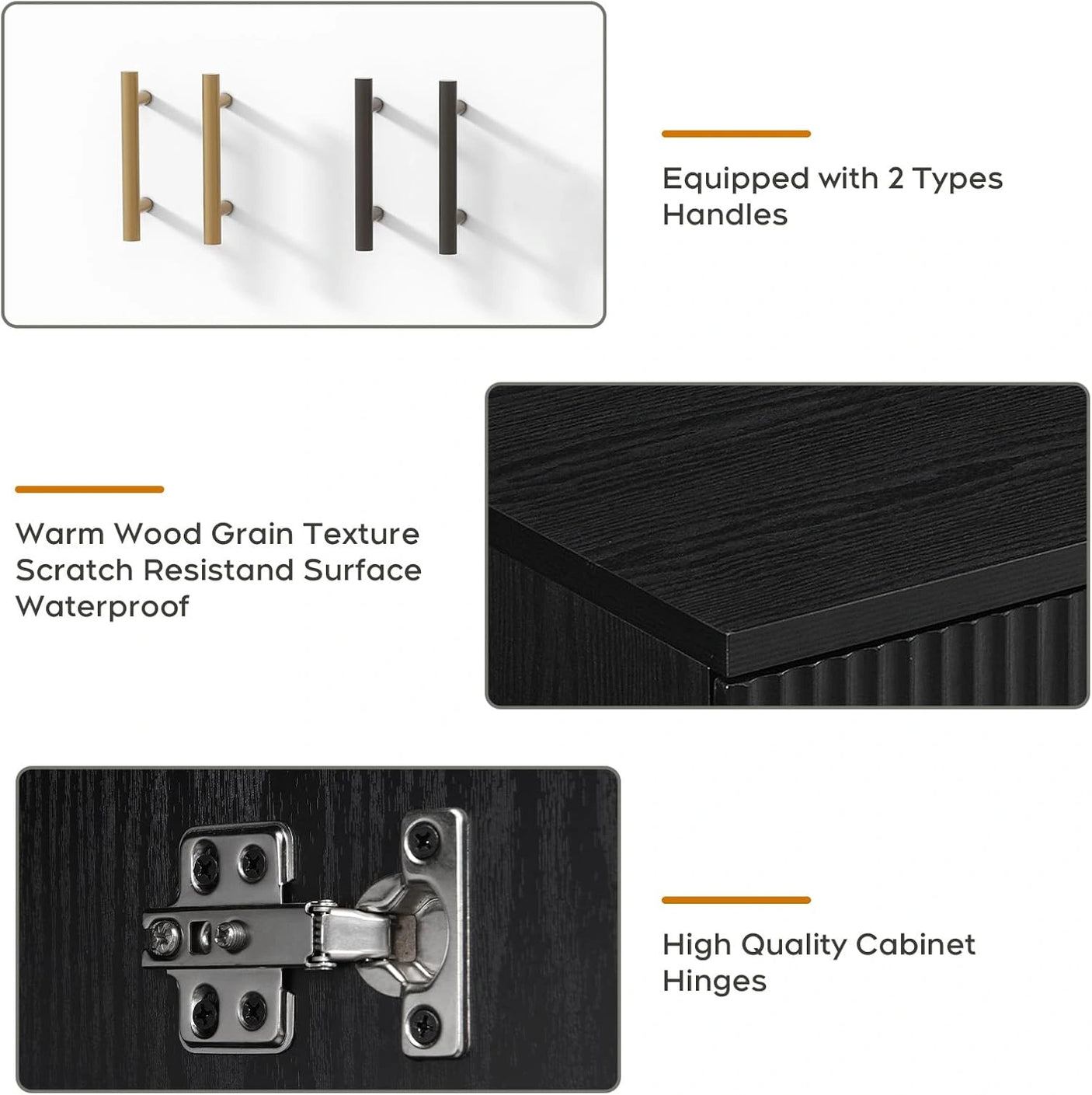 Yechen Black Accent Fluted Sideboard Buffet Cabinet with Storage and 4 Doors, Mordern Credenza Storage Cabinet with Adjustable Shelves, Media Console Table, for Living Room Dinning Entryway Kitchen