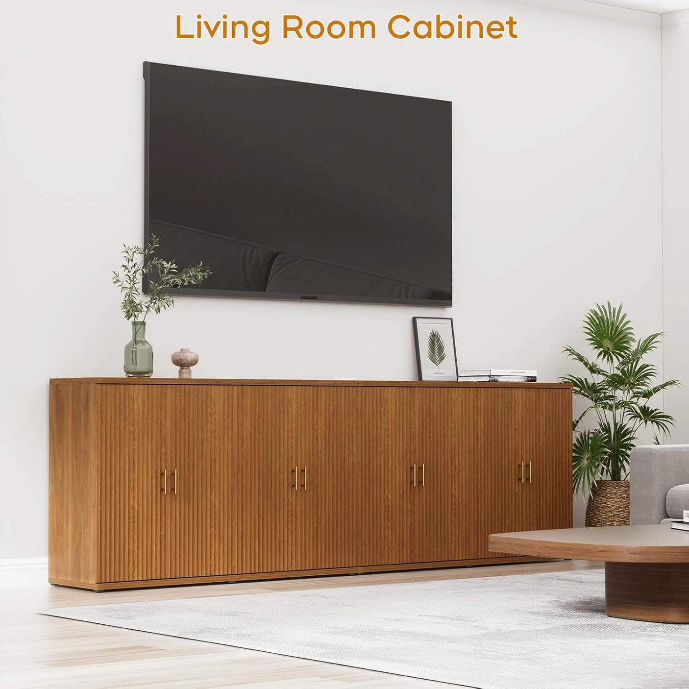 Yechen Black Accent Fluted Sideboard Buffet Cabinet with Storage and 4 Doors, Mordern Credenza Storage Cabinet with Adjustable Shelves, Media Console Table, for Living Room Dinning Entryway Kitchen