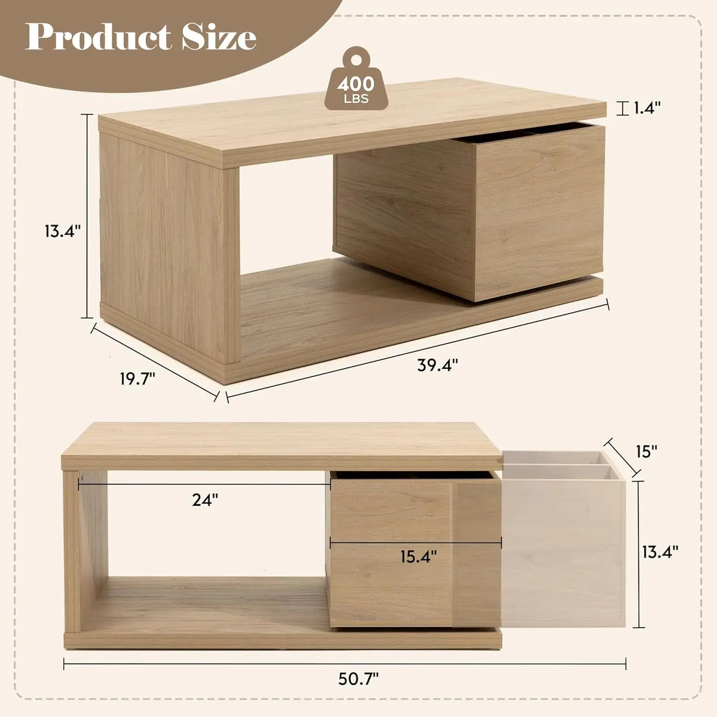 Yechen Modern Coffee Table with Hidden Storage