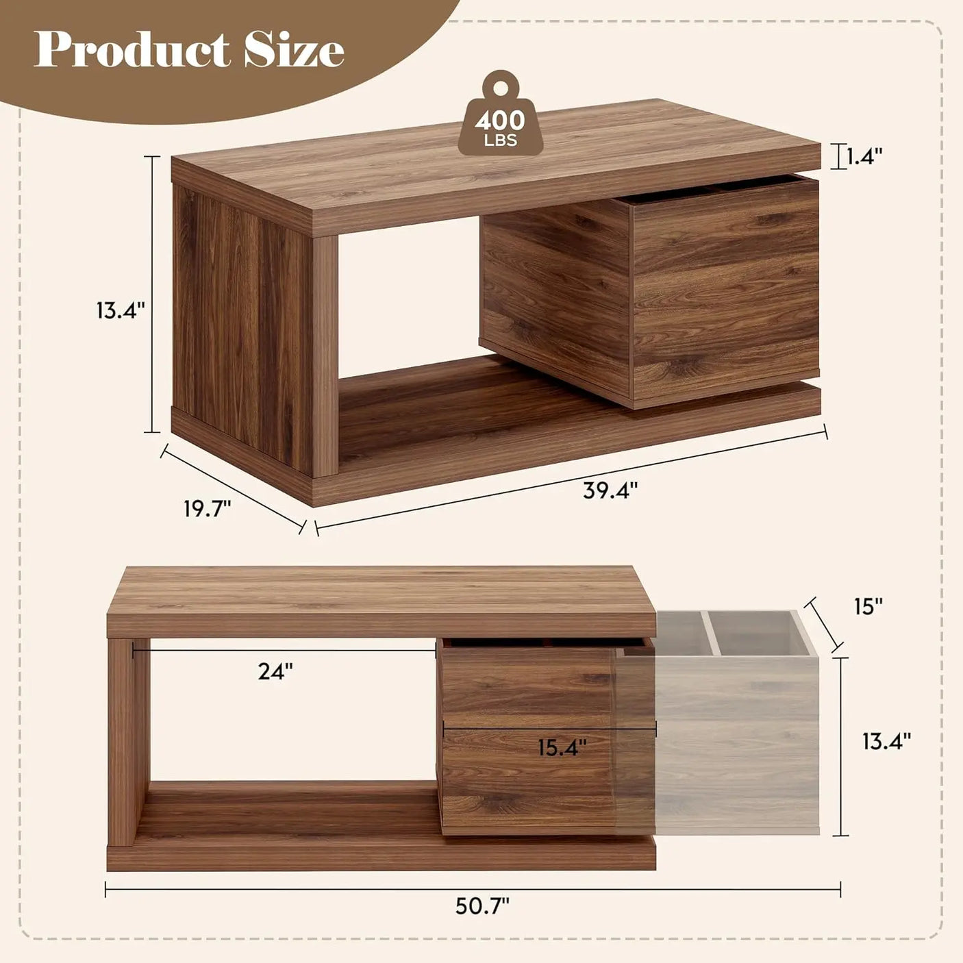 Yechen Modern Coffee Table with Hidden Storage