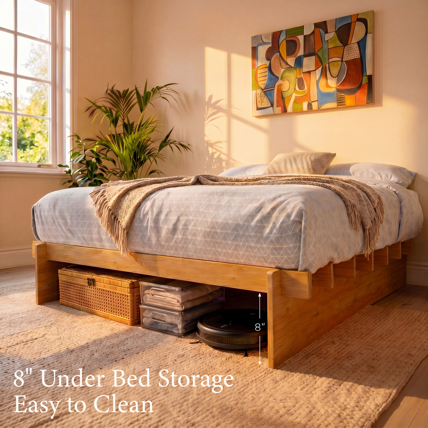 Yechen Solid Oak Platform Bed Frame | Dovetail Joinery, Wooden Slats, No Box Spring Needed