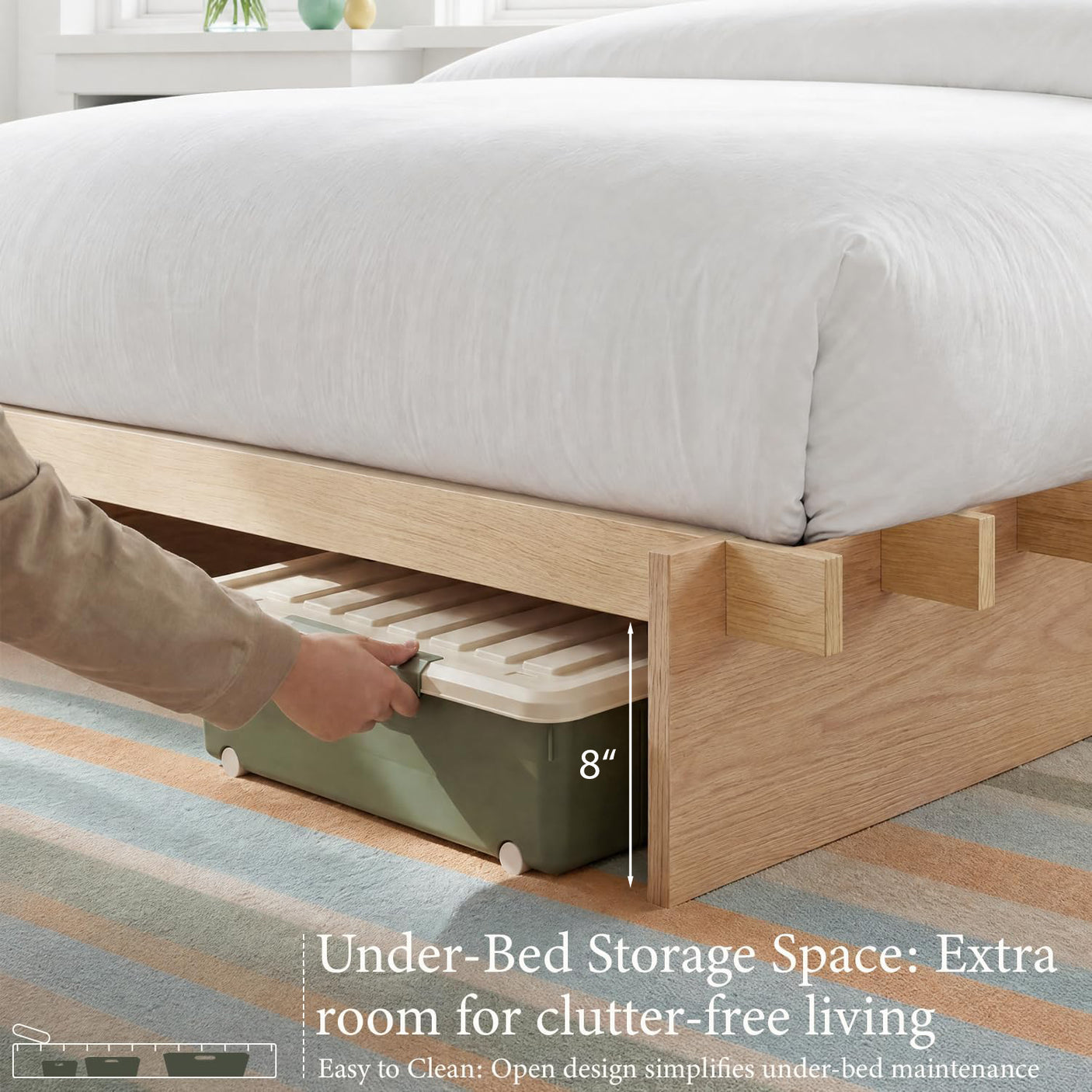 Yechen Solid Wood Platform Bed Frame Queen King Tool-Free Assembly Natural Oak 20