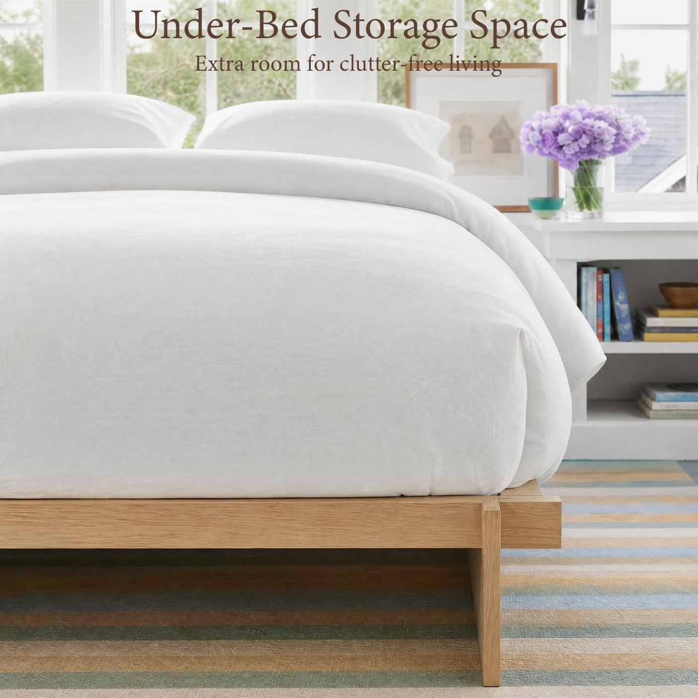 Yechen Solid Wood Platform Bed Frame Queen King Tool-Free Assembly Natural Oak 5