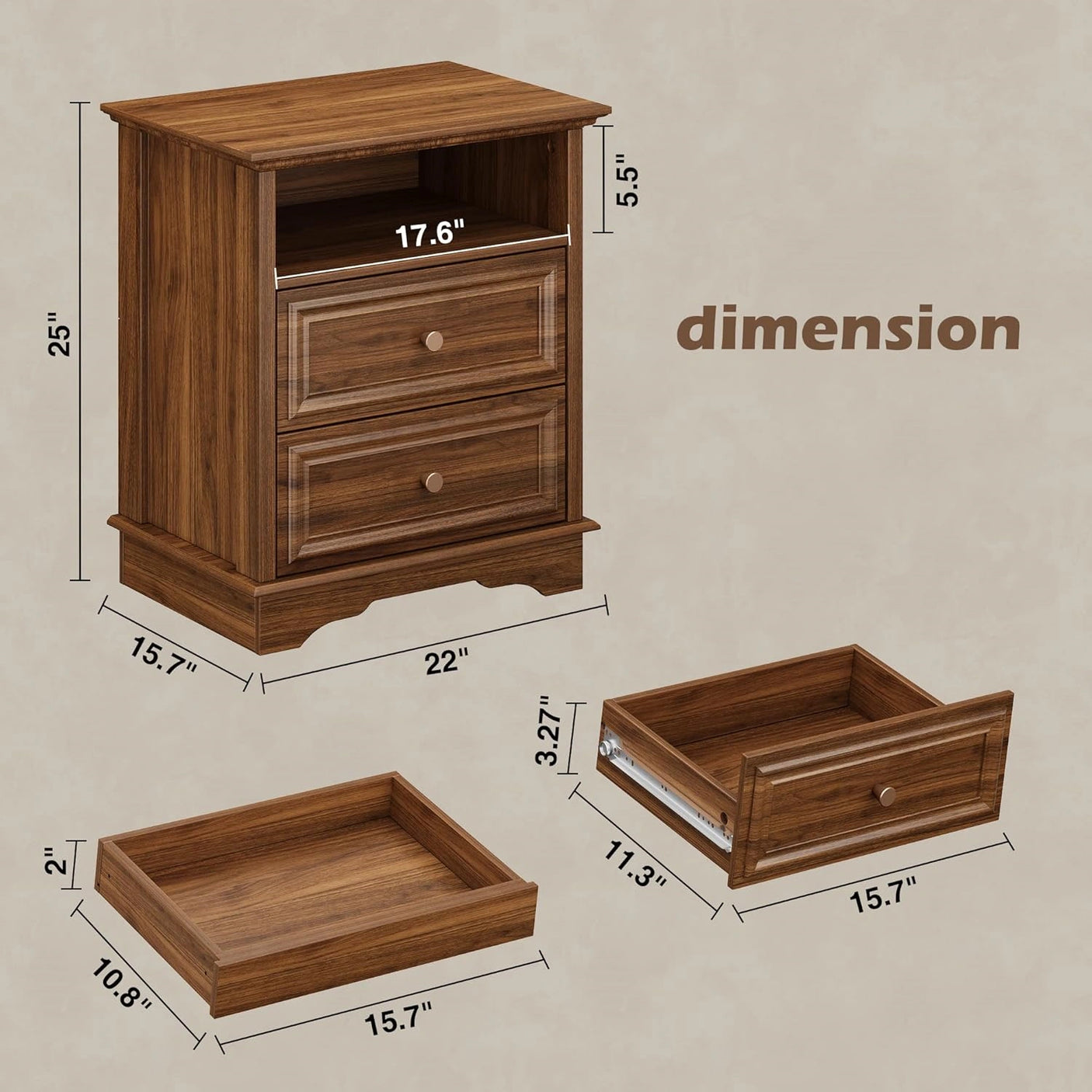 Yechen White Nightstand with Hidden Drawer, 2-Drawer Nightstand – Sturdy Wood Bedroom End Table with Storage, Modern Furniture for Bedroom Organization