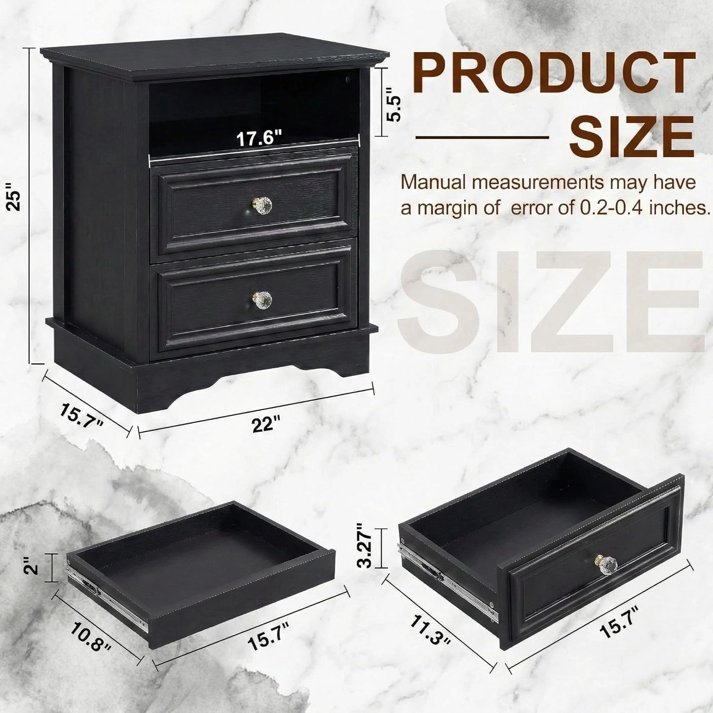 Yechen White Nightstand with Hidden Drawer, 2-Drawer Nightstand – Sturdy Wood Bedroom End Table with Storage, Modern Furniture for Bedroom Organization