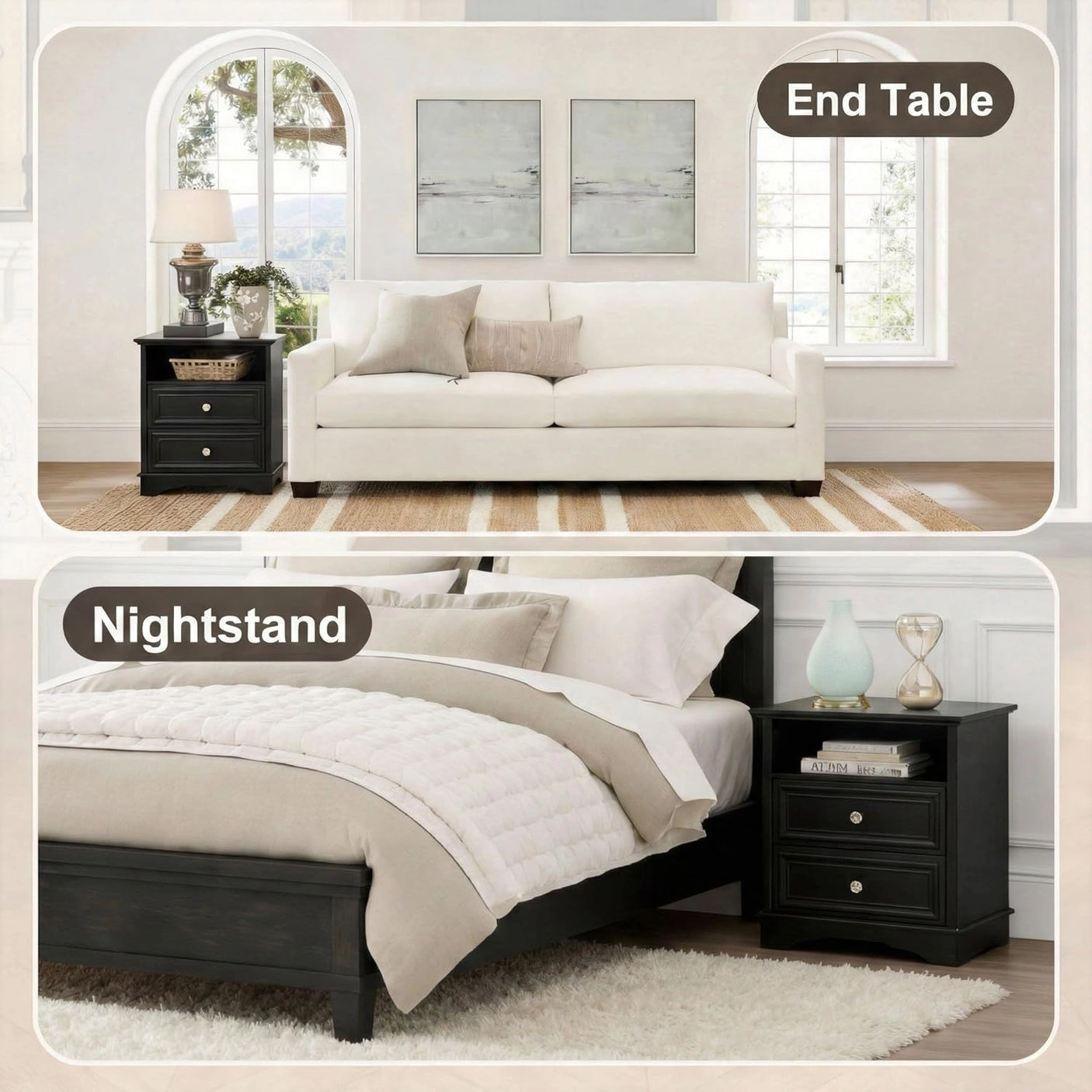 Yechen White Nightstand with Hidden Drawer, 2-Drawer Nightstand – Sturdy Wood Bedroom End Table with Storage, Modern Furniture for Bedroom Organization