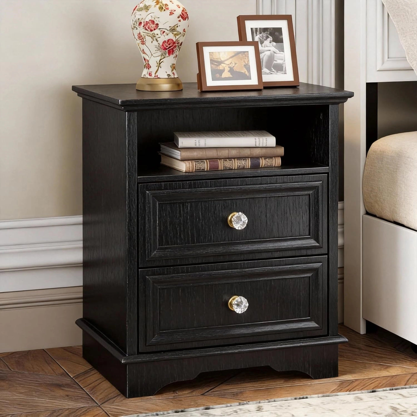 Yechen White Nightstand with Hidden Drawer, 2-Drawer Nightstand – Sturdy Wood Bedroom End Table with Storage, Modern Furniture for Bedroom Organization