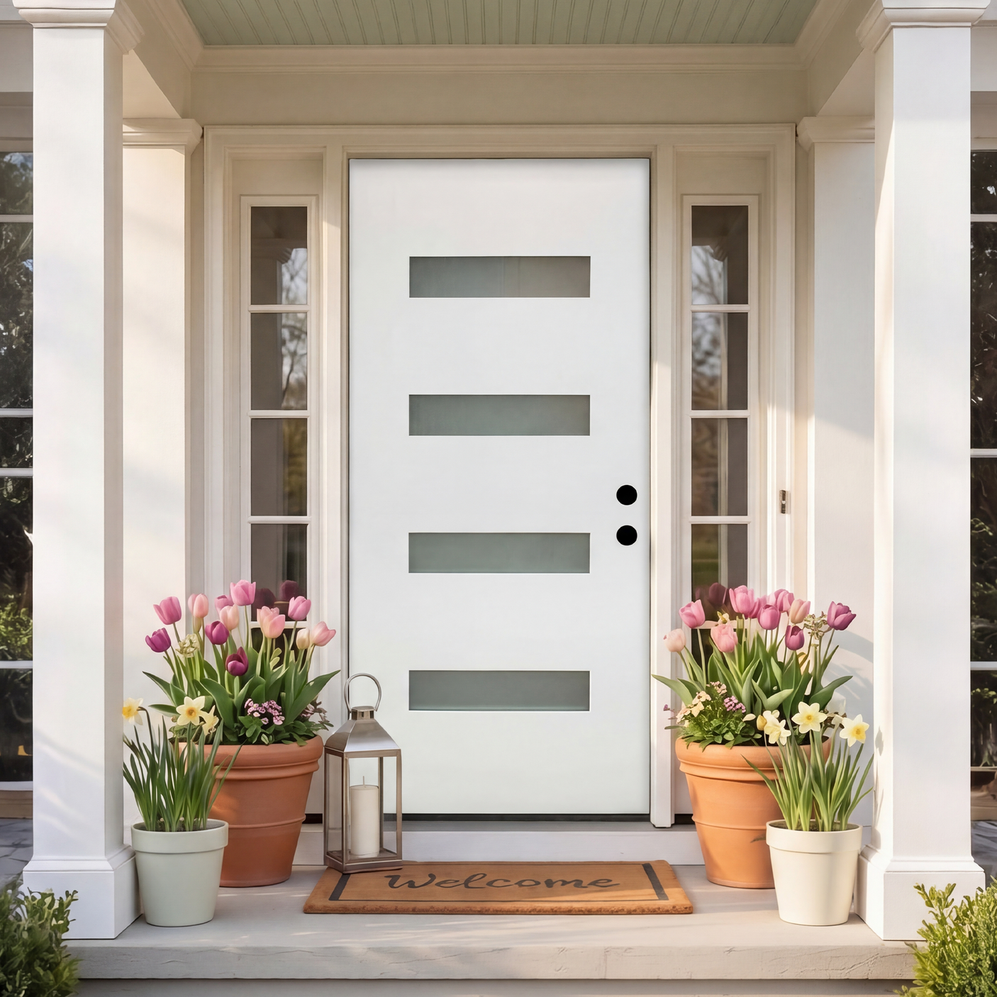36" x 80" Fiberglass Exterior Door | White Smooth Finish | Frosted Glass | Left Hand Inswing