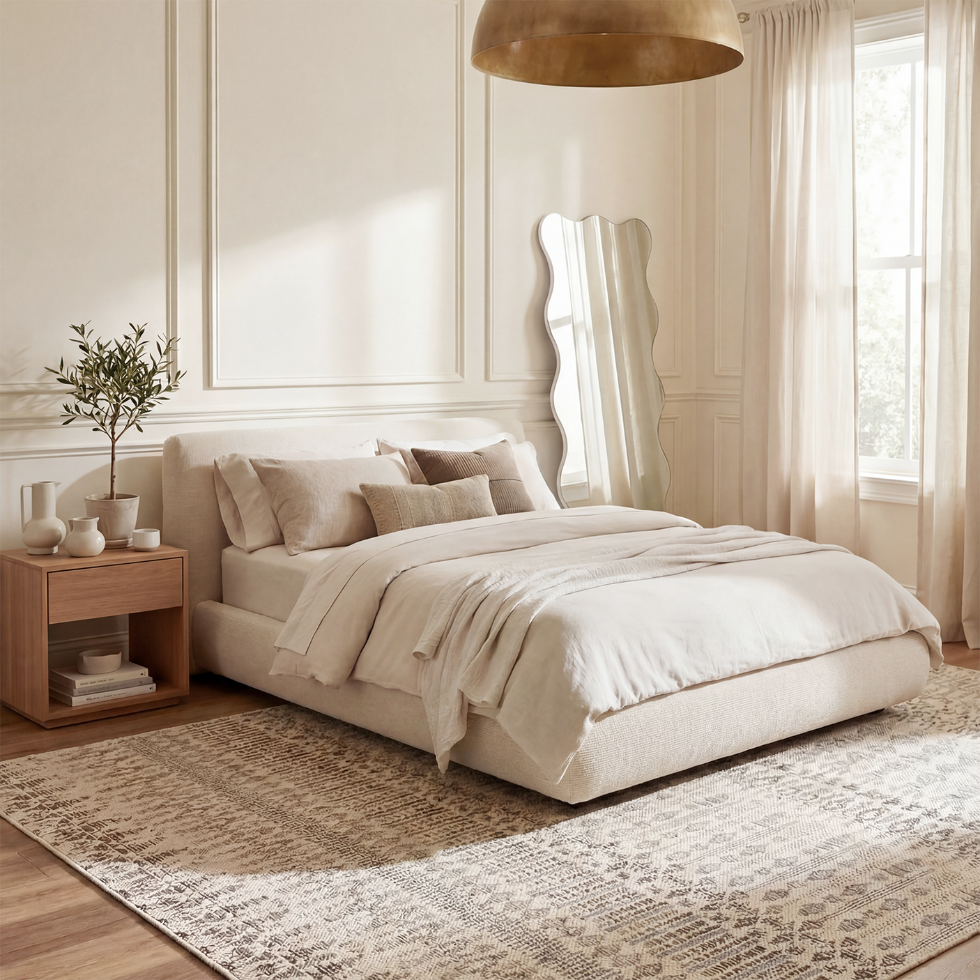 Premium Upholstered Platform Bed Frame with 6.3" Padded Headboard