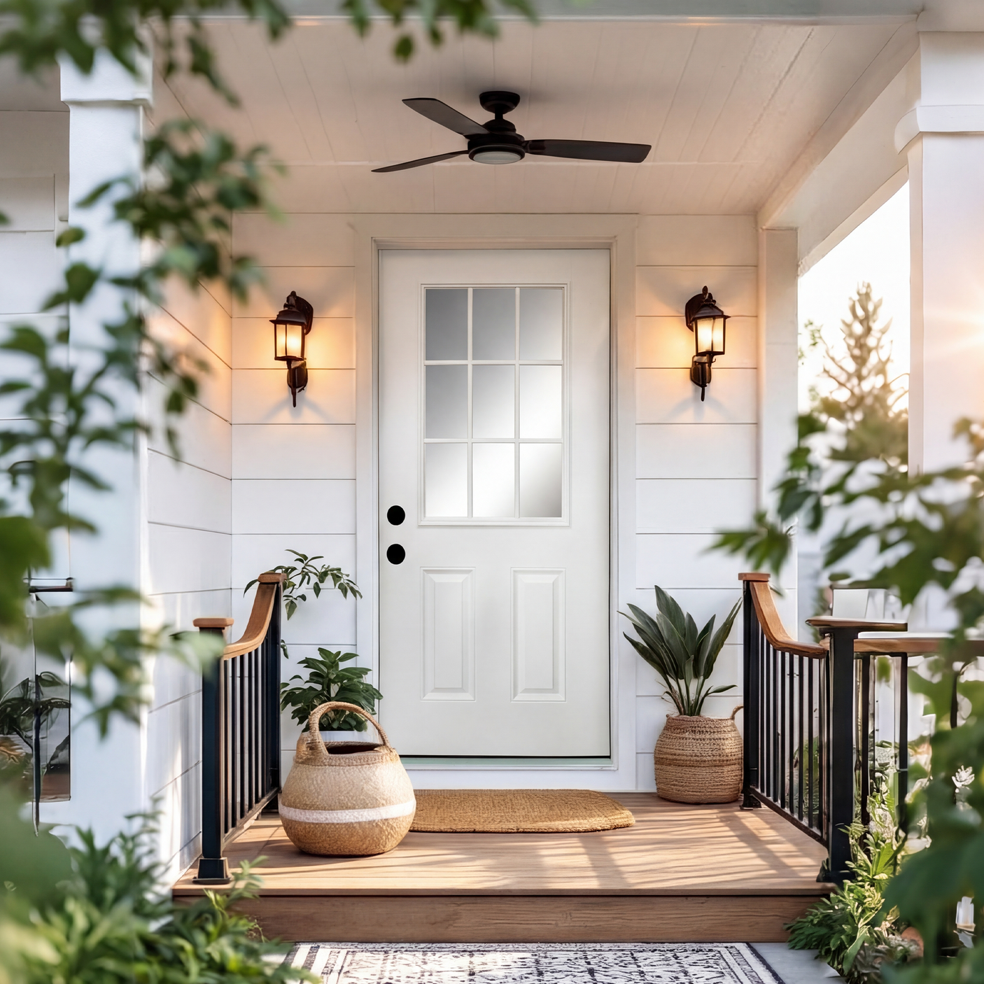 36" x 80" Fiberglass Entry Door | 9-Lite Low-E Glass | White | Right Hand Inswing