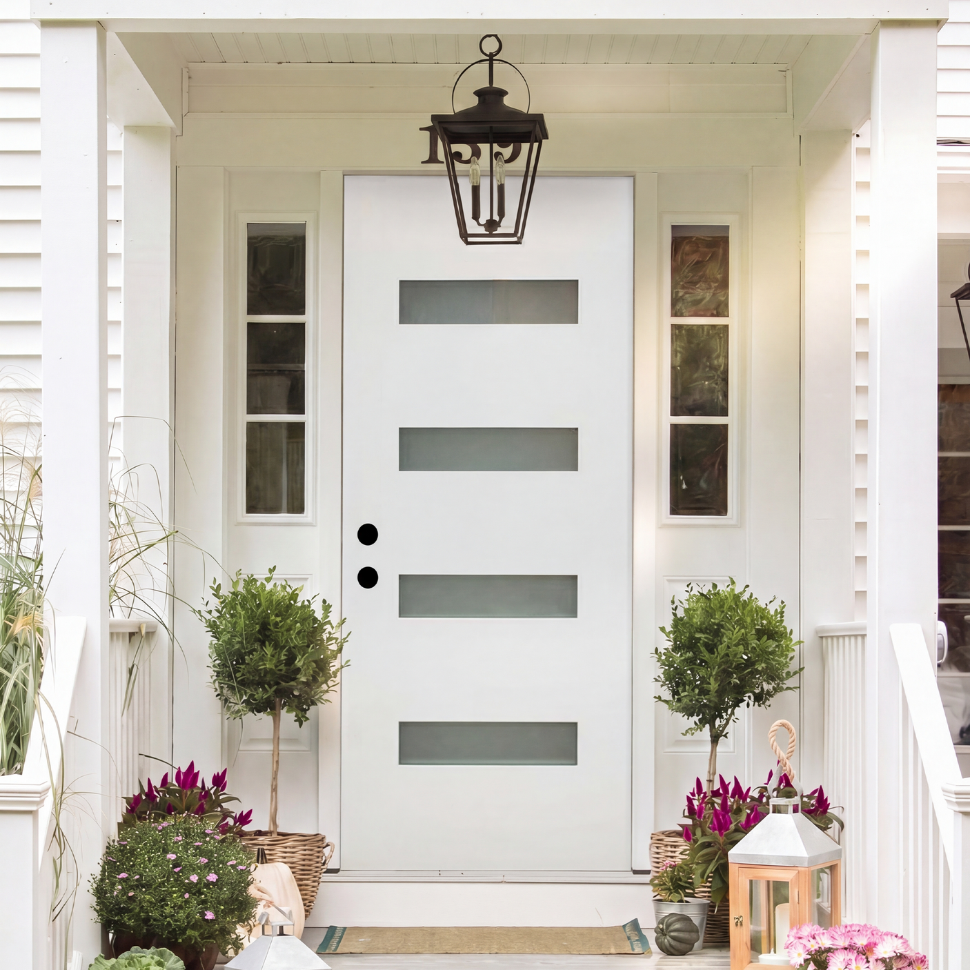 36" x 80" Fiberglass Exterior Door | White Smooth Finish | Frosted Glass | Right Hand Inswing